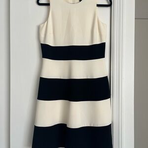 Ann Taylor Cream and Blue Sheath Midi Dress Halter Sleeveless